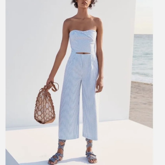 Zara Pants - Zara blue and white striped jumpsuit